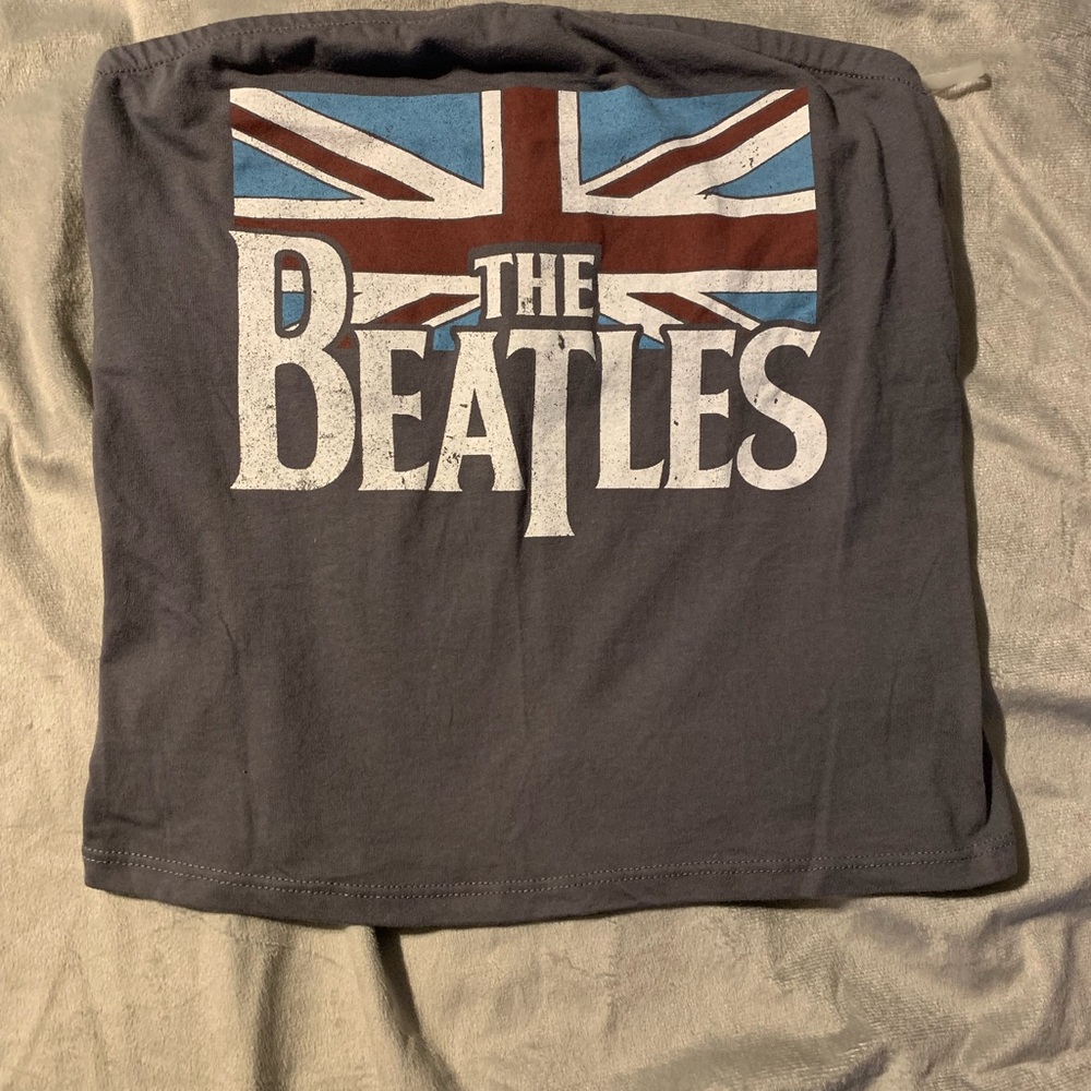 The Beatles Women's Gray Tank with Union Jack Graphic (Blue, Brown, White)